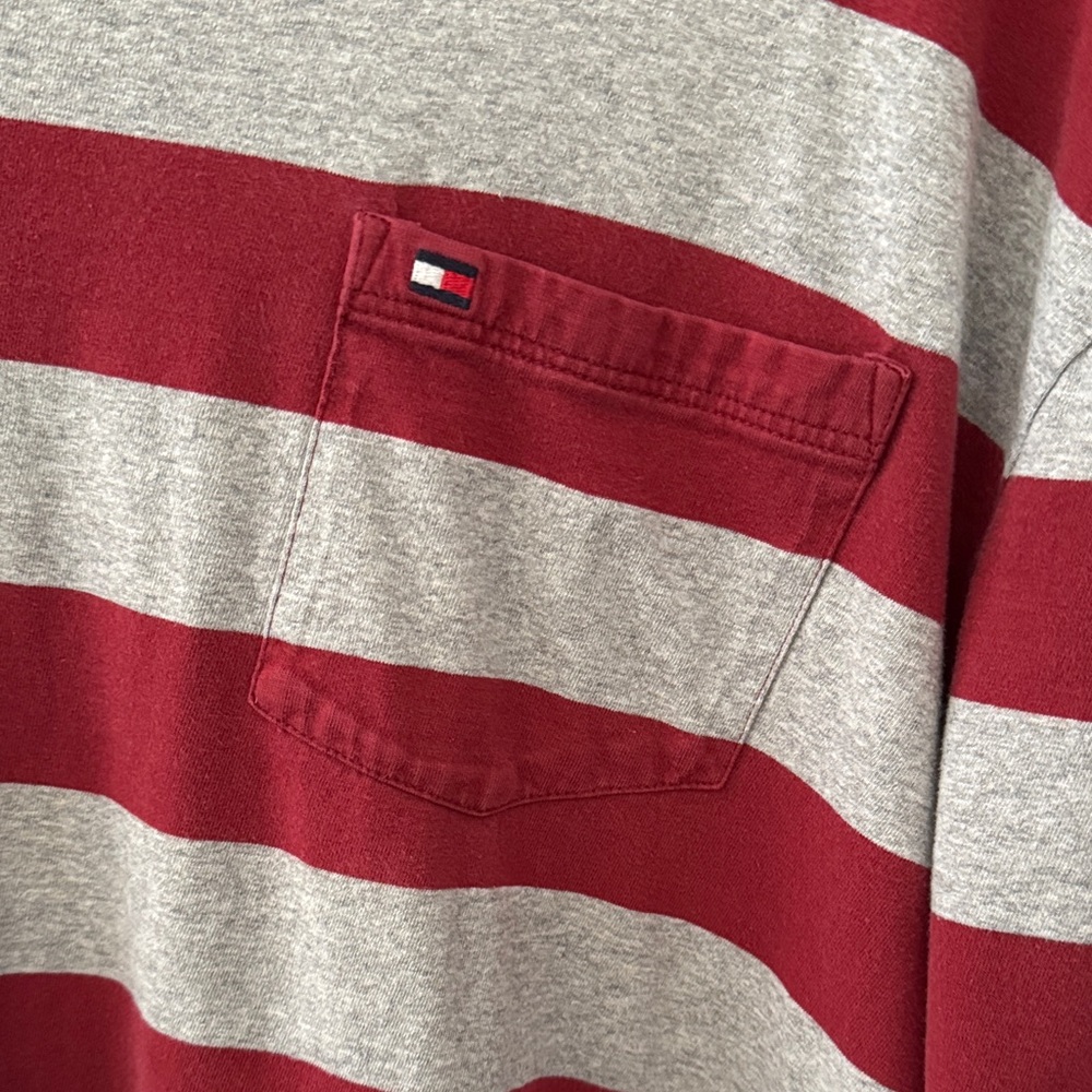Tommy Hilfiger Men's Burgundy and Gray Striped Tee - 100% cotton - Picture 3 of 6